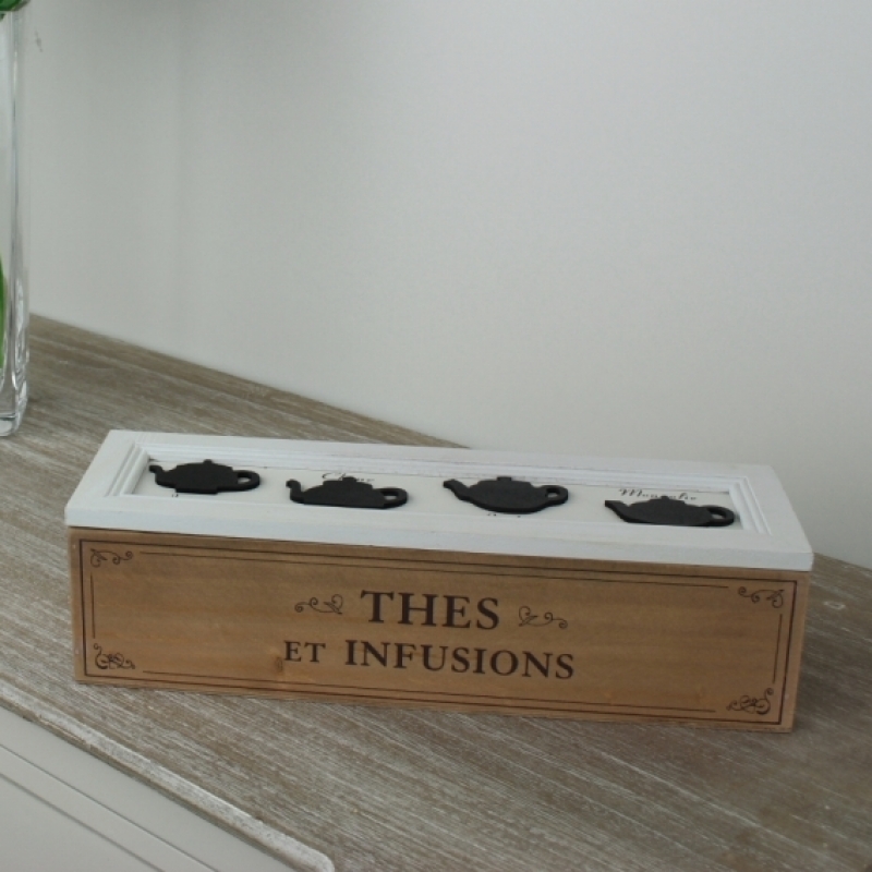 Drevená krabička na čaj motív konvičiek