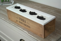 Drevená krabička na čaj motív konvičiek