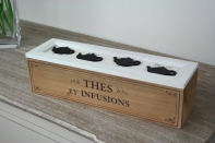 Drevená krabička na čaj motív konvičiek