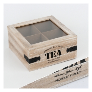 Drevená krabička na čaj s kovaním 18x18x9cm