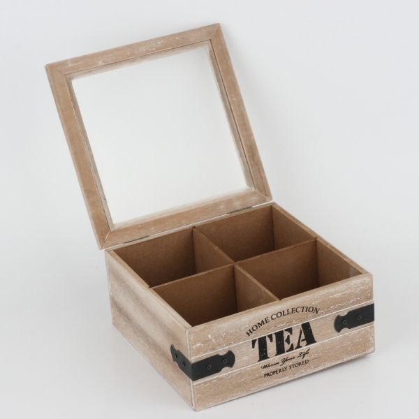 Drevená krabička na čaj s kovaním 18x18x9cm