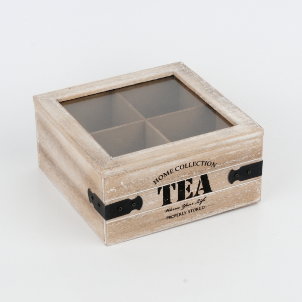 Drevená krabička na čaj s kovaním 18x18x9cm