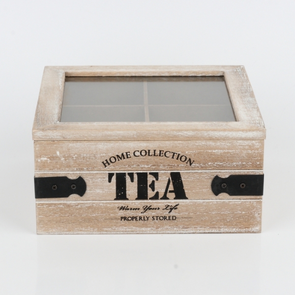 Drevená krabička na čaj s kovaním 18x18x9cm