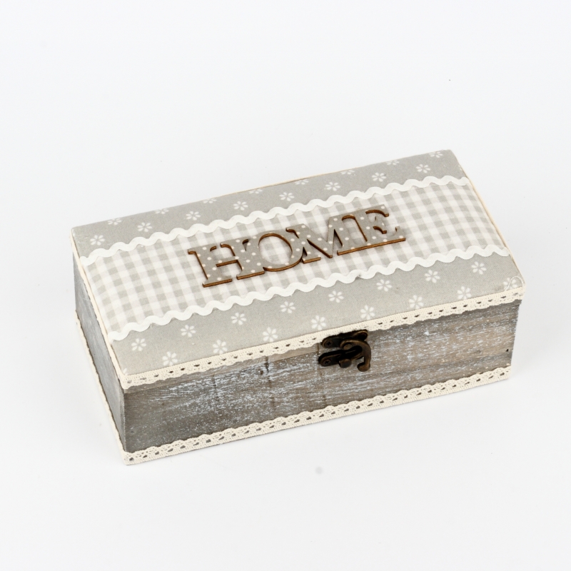 Drevená krabička s textilným vekom HOME 24x8,5x12,5cm