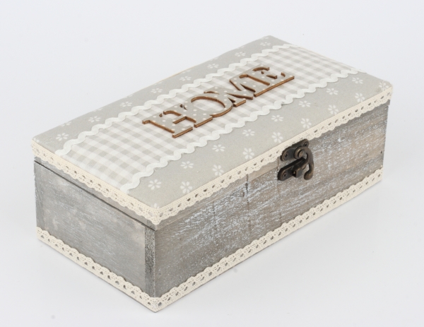 Drevená krabička s textilným vekom HOME 24x8,5x12,5cm