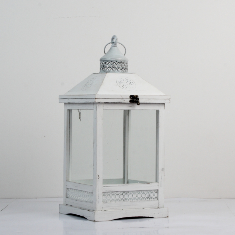 Dřevěná vojtěška bílá s kovovou stříškou 51cm