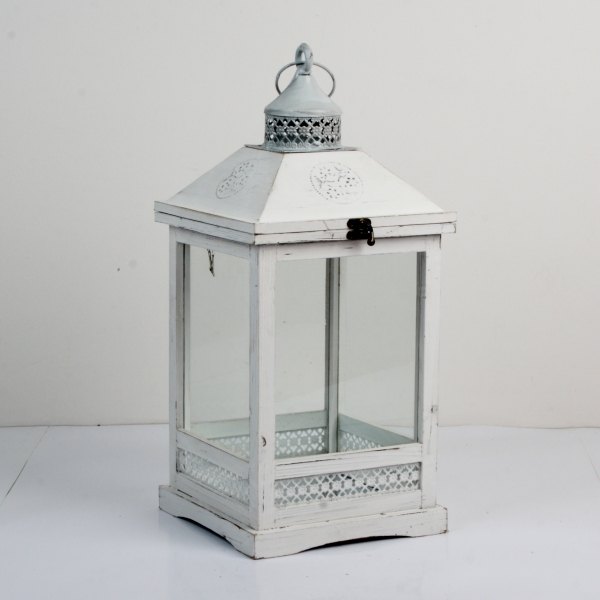 Dřevěná vojtěška bílá s kovovou stříškou 51cm