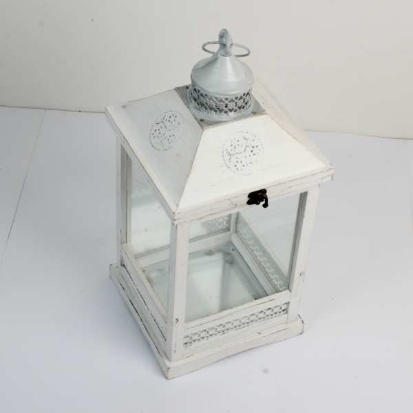 Dřevěná vojtěška bílá s kovovou stříškou 51cm