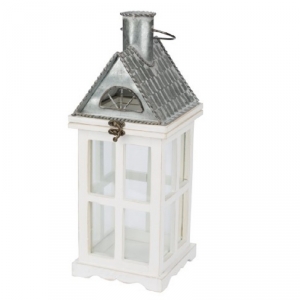 Drevená lucerna biely domček 45cm