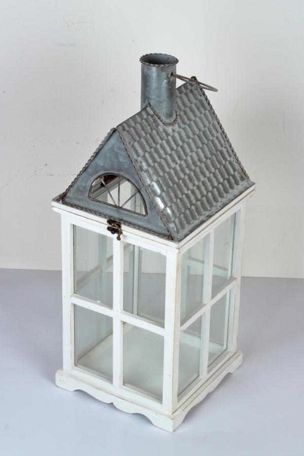 Drevená lucerna biely domček 63cm 
