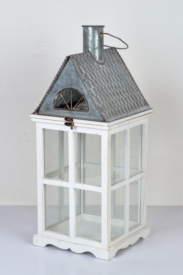 Drevená lucerna biely domček 63cm 