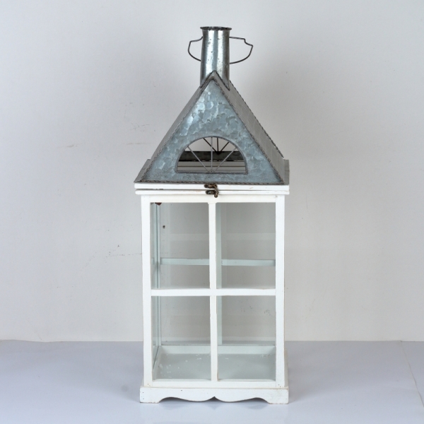 Drevená lucerna biely domček 63cm 