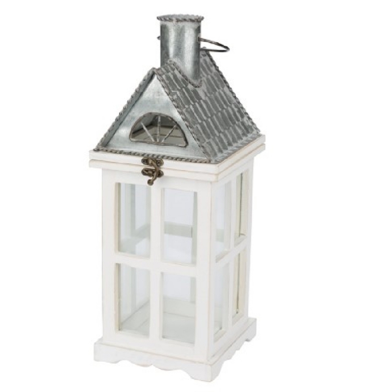 Drevená lucerna biely domček 82cm