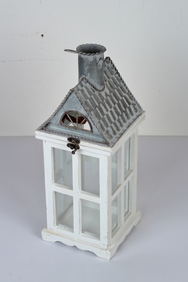 Drevená lucerna biely domček 82cm