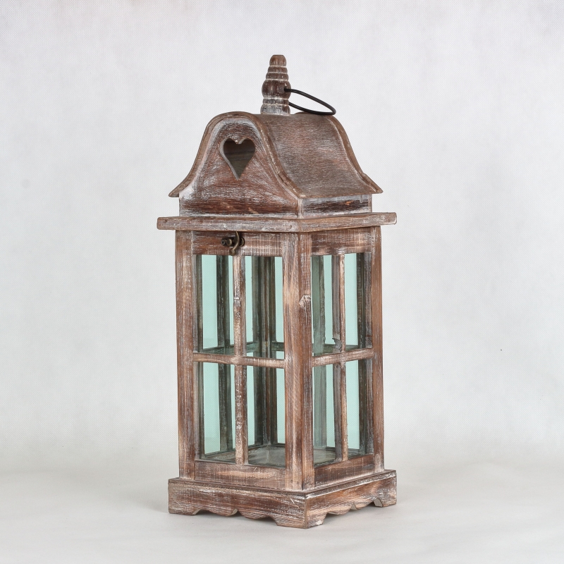 Dřevěná lucerna do bytu hnědá 17x17x45cm