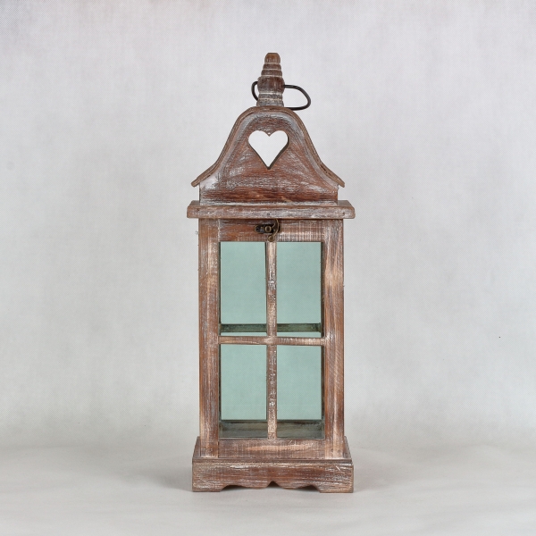 Dřevěná lucerna do bytu hnědá 17x17x45cm