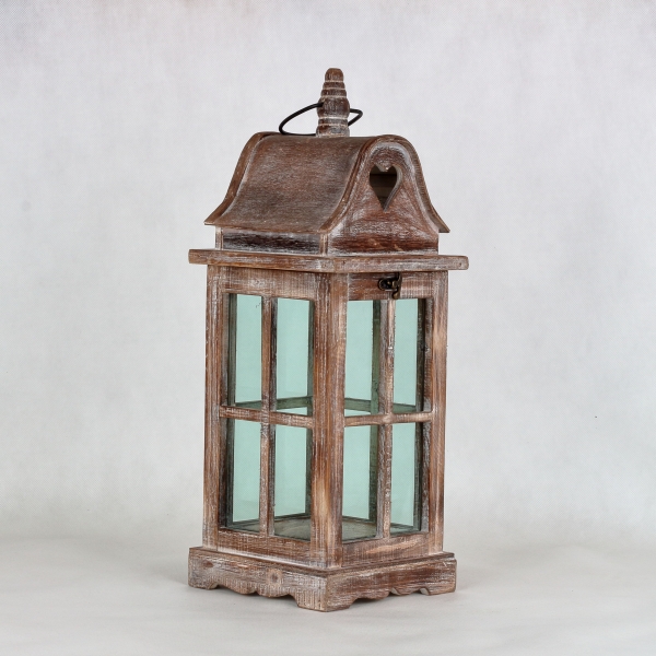 Dřevěná lucerna do bytu hnědá 17x17x45cm