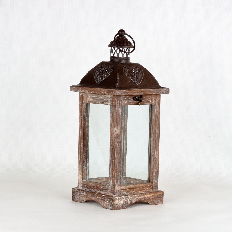 Drevená lucerna hnedá 15,5x15,5x40cm