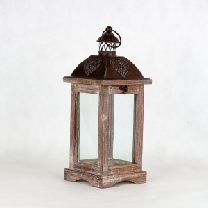 Drevená lucerna hnedá 15,5x15,5x40cm