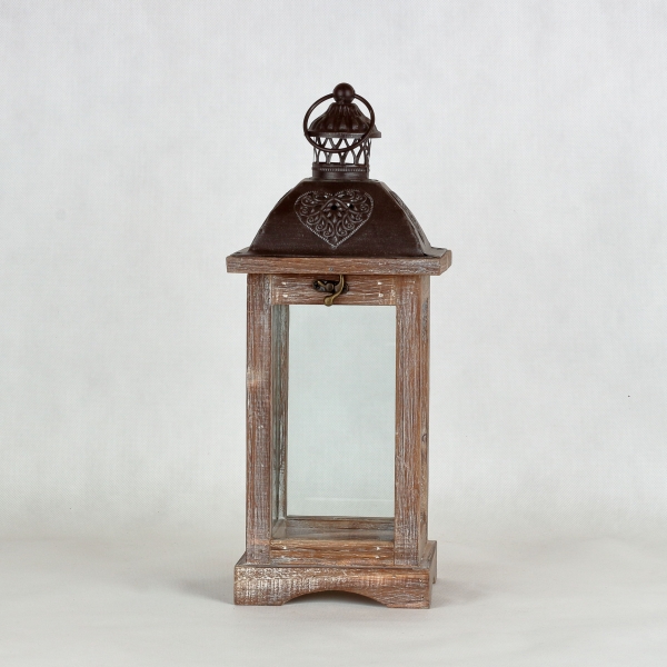 Drevená lucerna hnedá 15,5x15,5x40cm