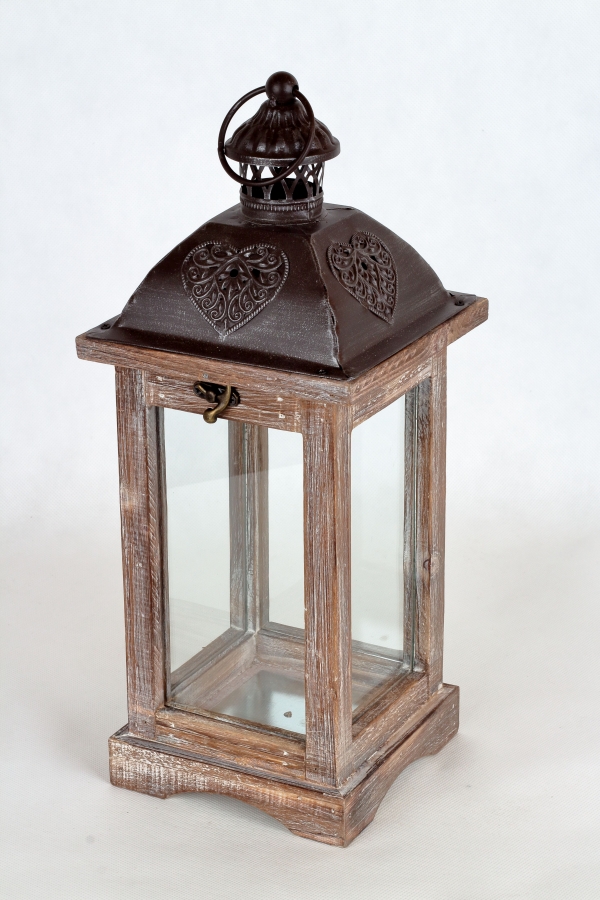 Drevená lucerna hnedá 15,5x15,5x40cm