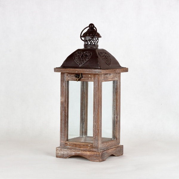 Drevená lucerna hnedá 15,5x15,5x40cm