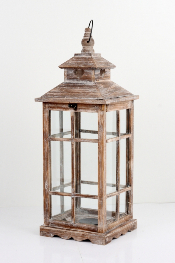 Drevená lucerna hnedá s patinou 59cm