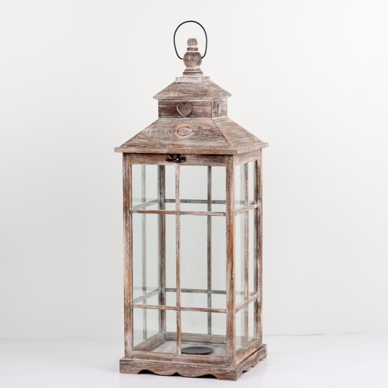 Drevená lucerna hnedá s patinou 92cm XXL