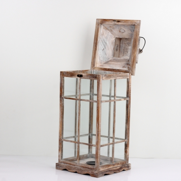 Drevená lucerna hnedá s patinou 92cm XXL