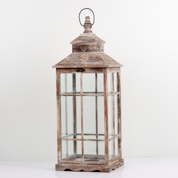 Drevená lucerna hnedá s patinou 92cm XXL