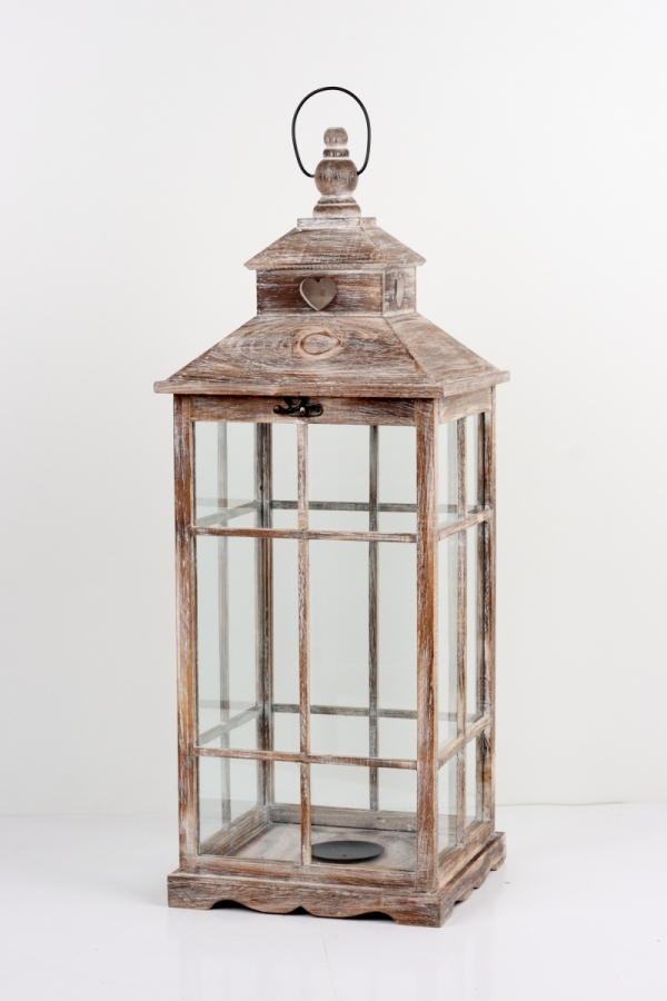 Drevená lucerna hnedá s patinou 92cm XXL