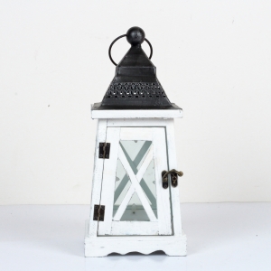 Drevená lucerna kónická biela 37cm