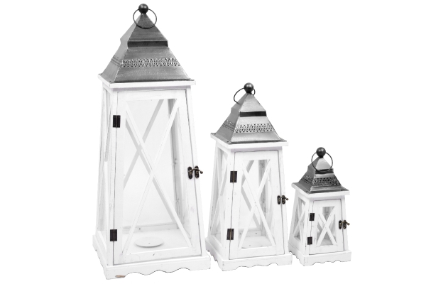 Drevená lucerna kónická biela 37cm