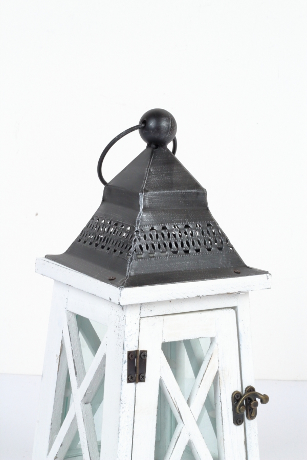 Drevená lucerna kónická biela 37cm