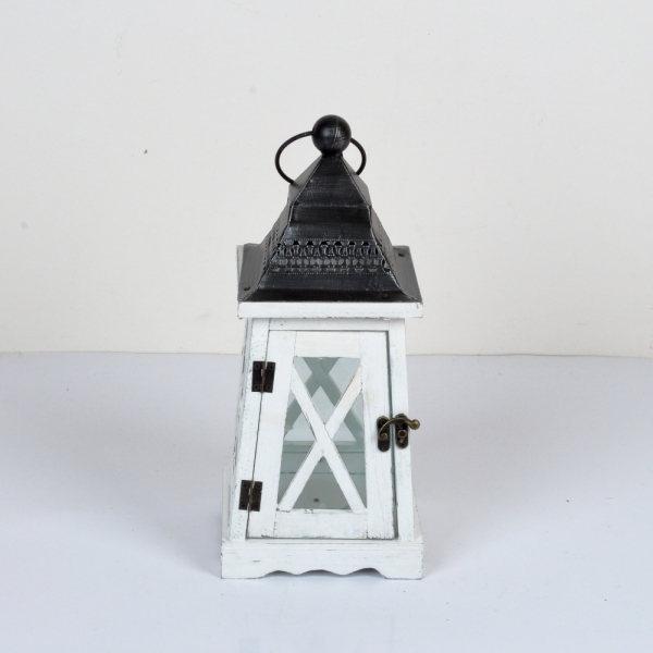 Drevená lucerna kónická biela 37cm