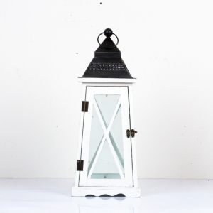 Drevená lucerna kónická biela 54cm