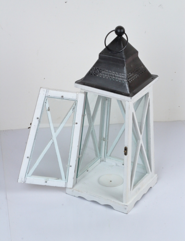 Drevená lucerna kónická biela 54cm