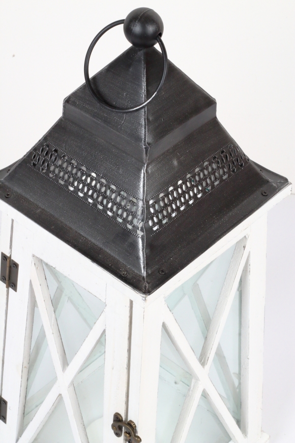 Drevená lucerna kónická biela 54cm