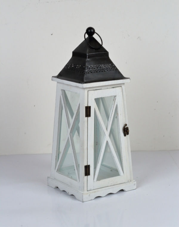 Drevená lucerna kónická biela 54cm