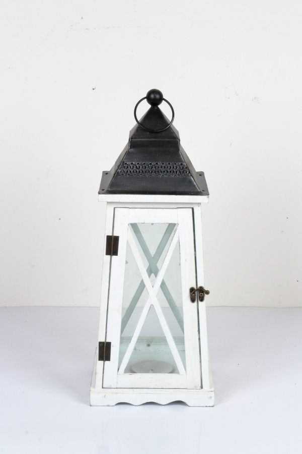 Drevená lucerna kónická biela 54cm