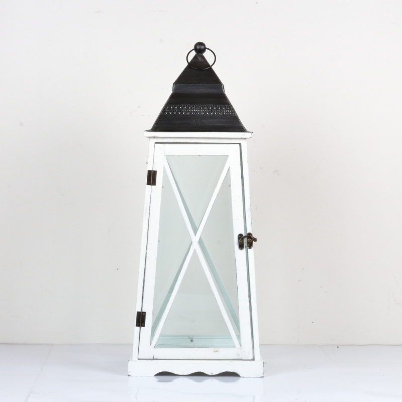 Drevená lucerna kónická biela 77cm