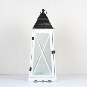 Drevená lucerna kónická biela 77cm