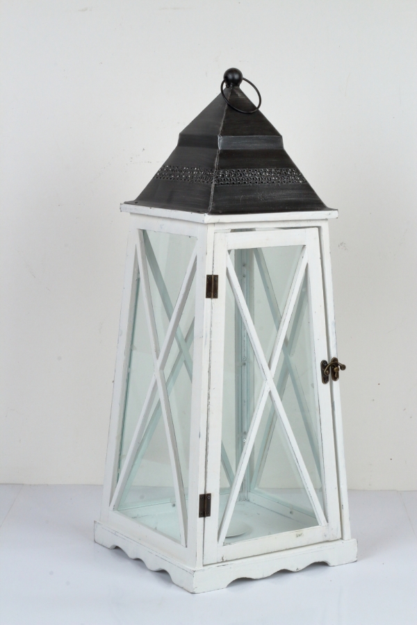 Drevená lucerna kónická biela 77cm