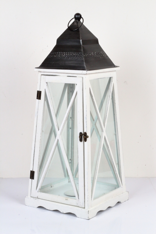 Drevená lucerna kónická biela 77cm