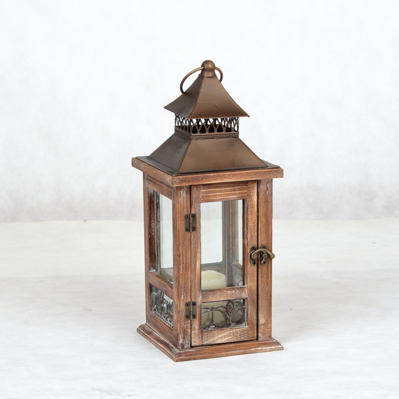 Drevená lucerna na sviečku malá 16x16x43cm