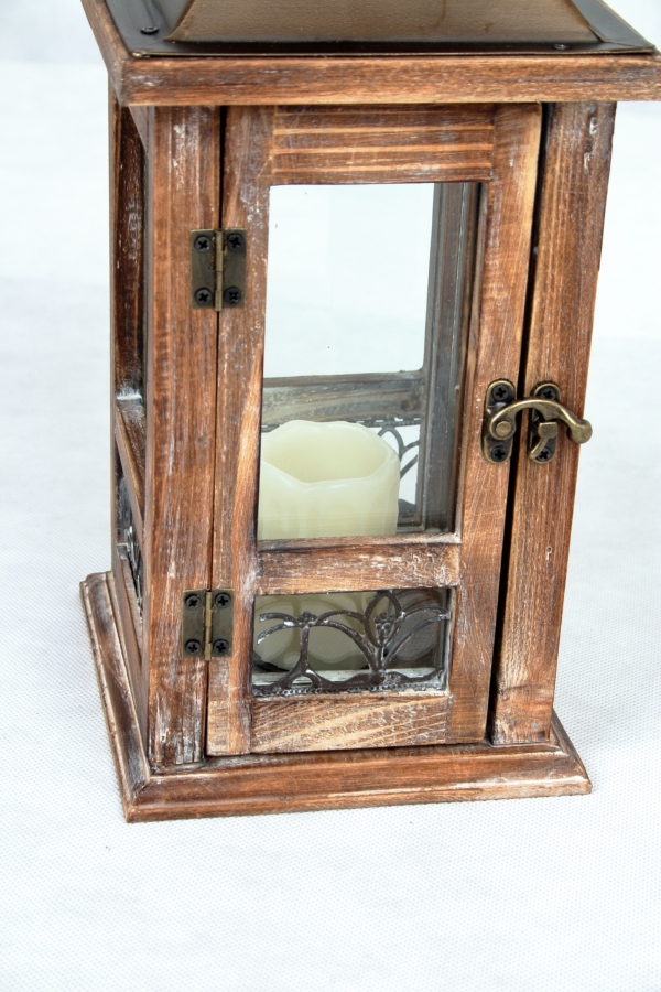 Drevená lucerna na sviečku malá 16x16x43cm