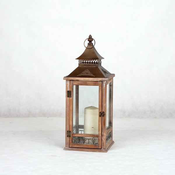 Drevená lucerna na sviečku veľká 23x23x64cm