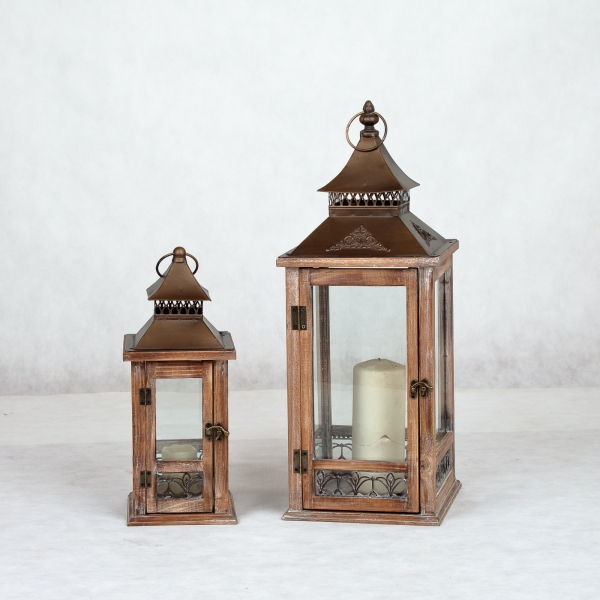 Drevená lucerna na sviečku veľká 23x23x64cm