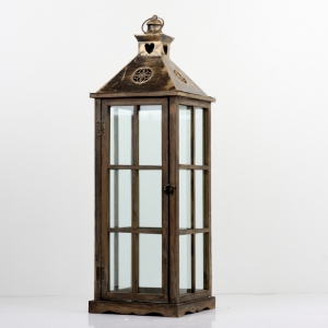 Drevená lucerna s kovovou strechou 81cm