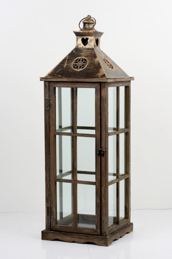 Drevená lucerna s kovovou strechou 81cm